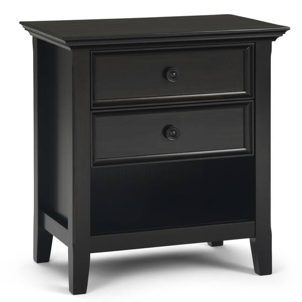 Simpli Home Amherst 2-Drawer Solid Wood 24 in. Wide Traditional Bedside Nightstand Table in Dark Brown
