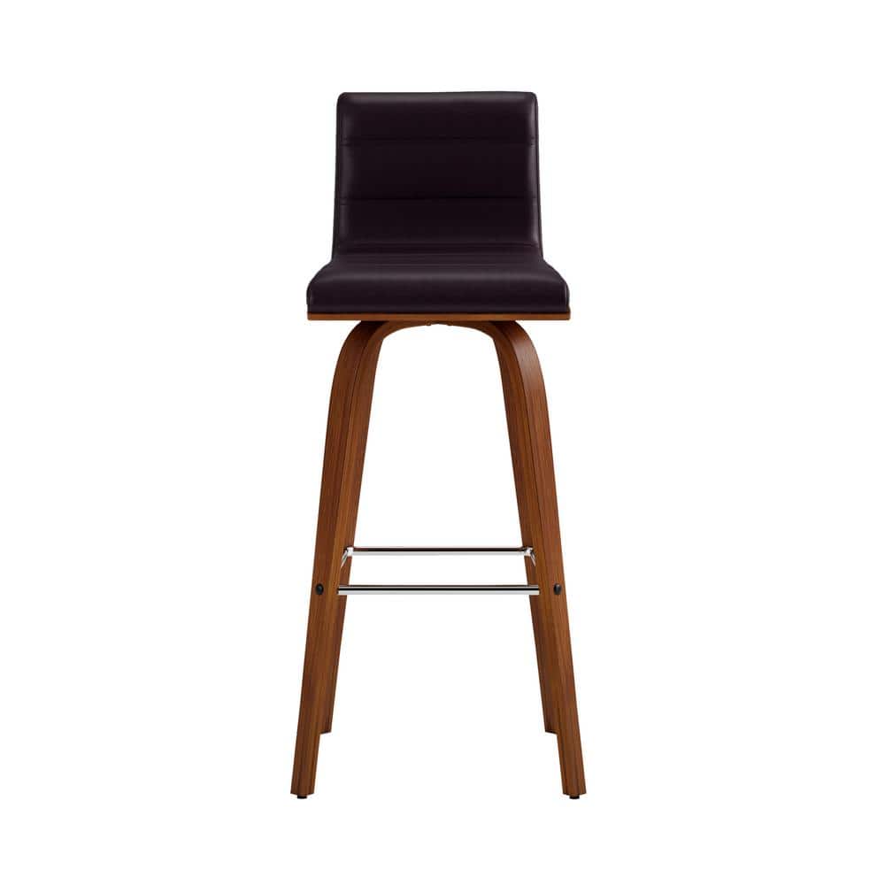 Vienna Contemporary Swivel Bar Stool in Walnut & Brown Leather