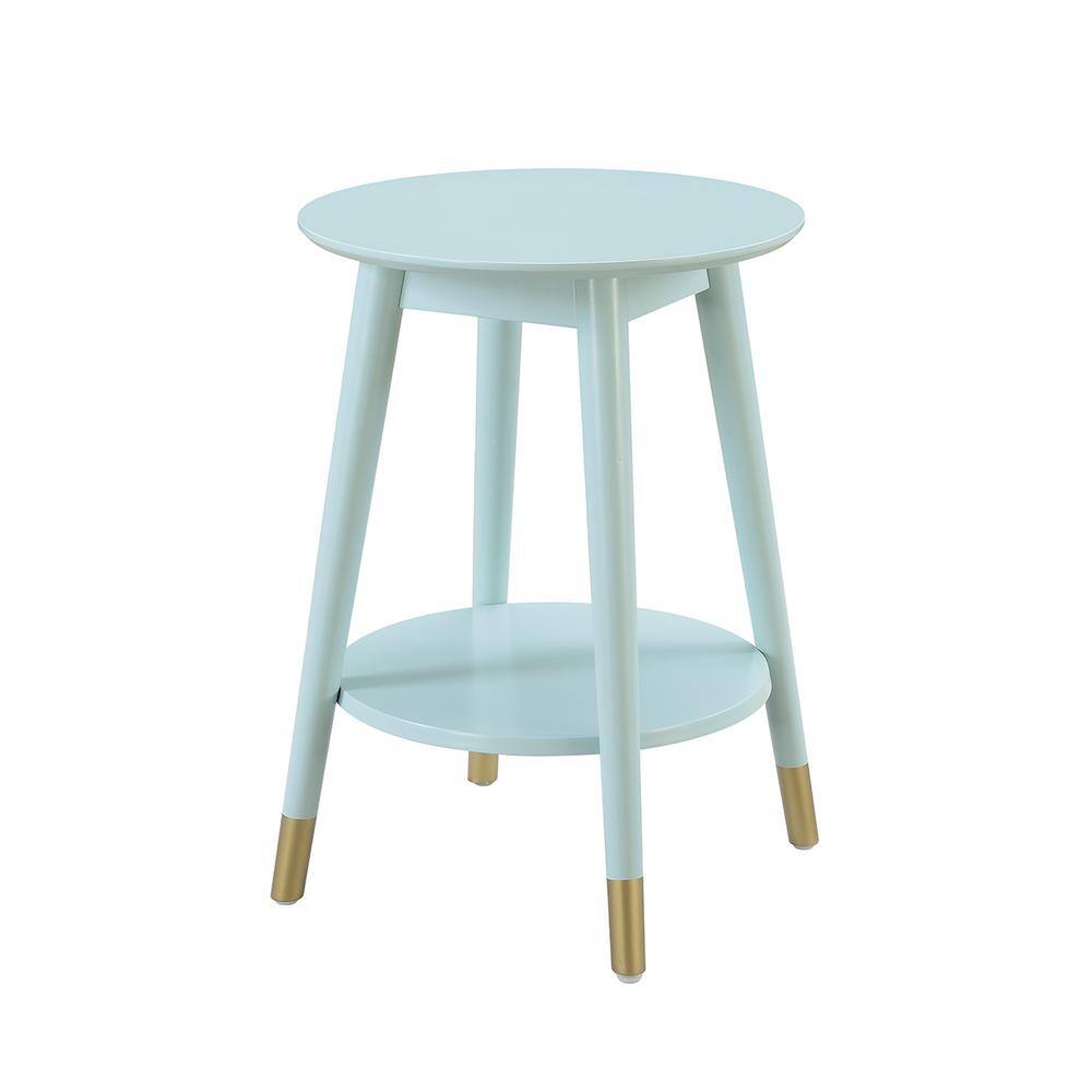 Savannah Sea Foam Round End Table with Gold-Tipped Legs