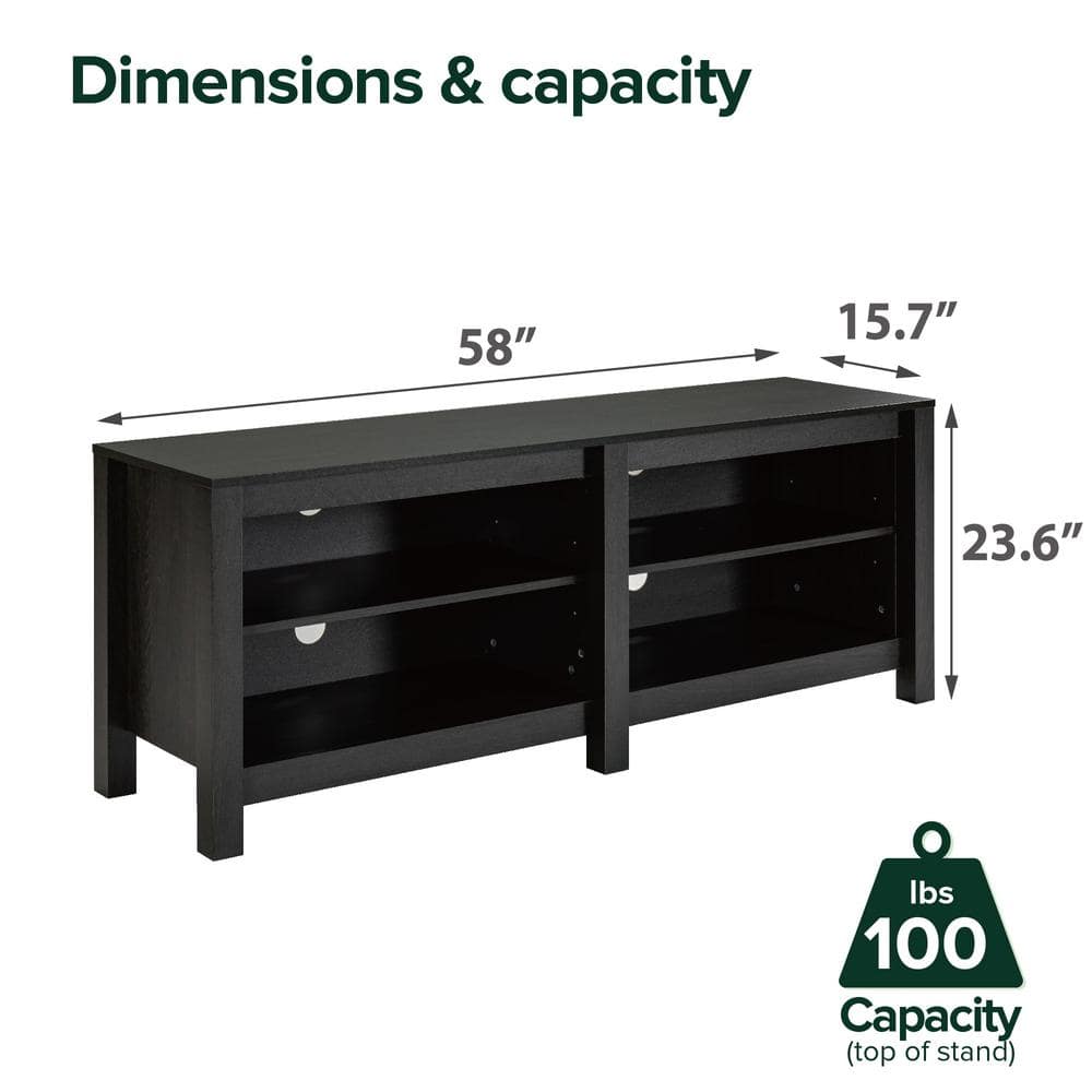 Espresso 58" TV Stand with Cabinet and Open Shelving