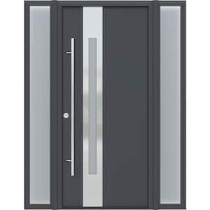 ZEPHYR 61"x82" Right-Hand/Inswing+Sidelite-left/right Frosted Glass ANTRACIT/WHITE Steel Prehung Front Door+Hardware Kit