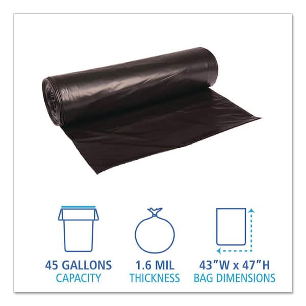 Boardwalk Super Extra-Heavy Can Liner 43x47 1.6 Mil 56gal Black 10 Bag/Roll 10 Roll/Carton