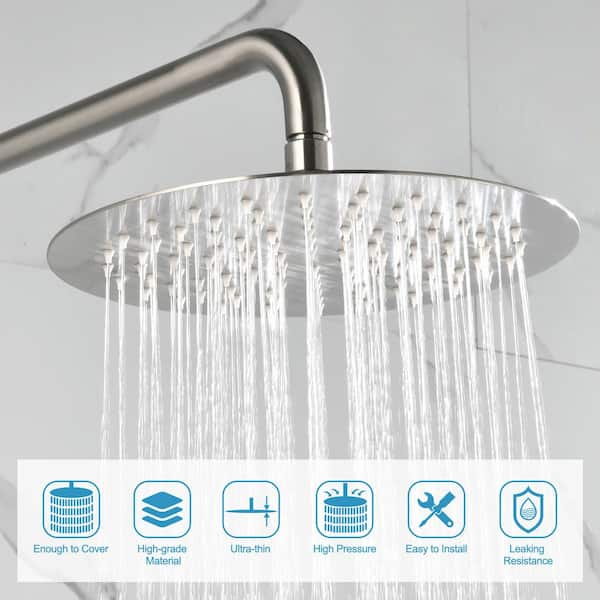 46 Unlacquered Brass Shower System, Round Shower Head with High Pressure