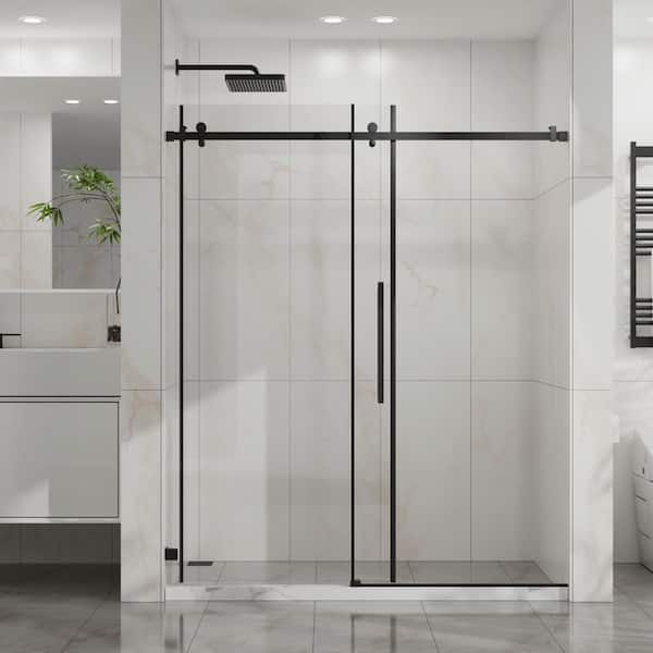 WELLFOR 56 in. - 60 in. W x 72 in. H Frameless Sliding Shower Door