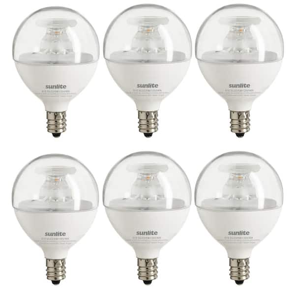 Sunlite 40-Watt Equivalent G16.5 Clear Dimmable Candelabra E12 Base LED Light Bulb 4000K (6-Pack)