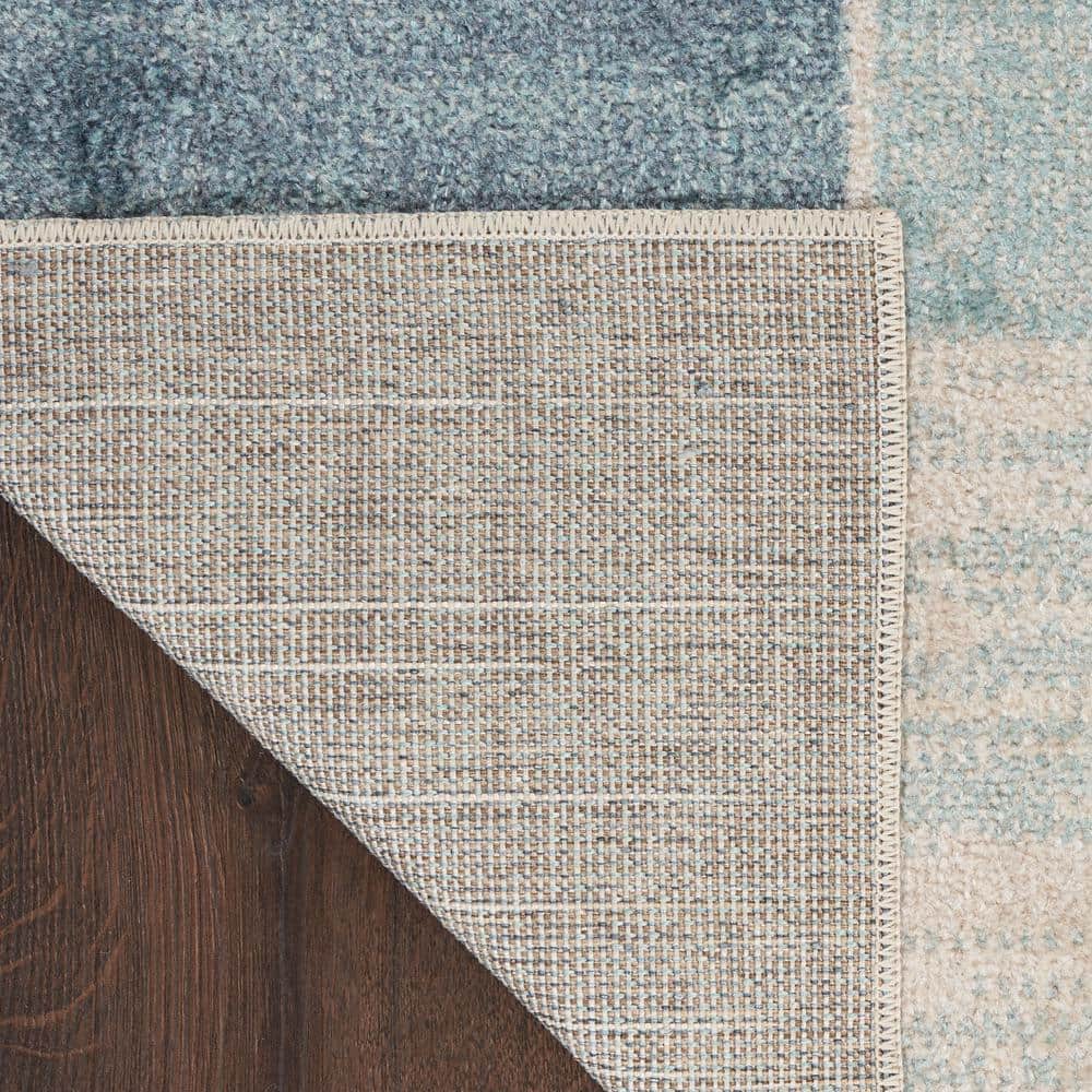 Astra Blue Ivory Geometric Synthetic Runner Rug 2'2" x 10'