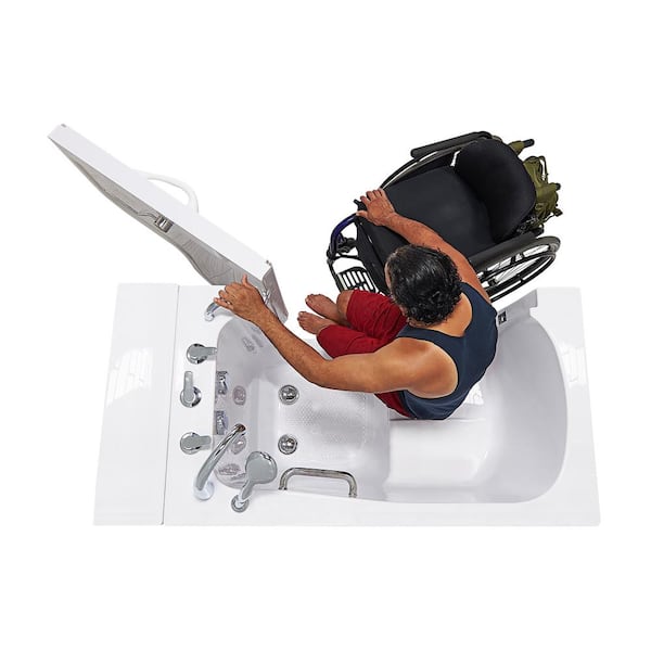 Wheelchair Transfer 32 52 in. Acrylic Soaking Walk-In Bathtub in White with Fast Fill Faucet and Right 2 in. Dual Drain