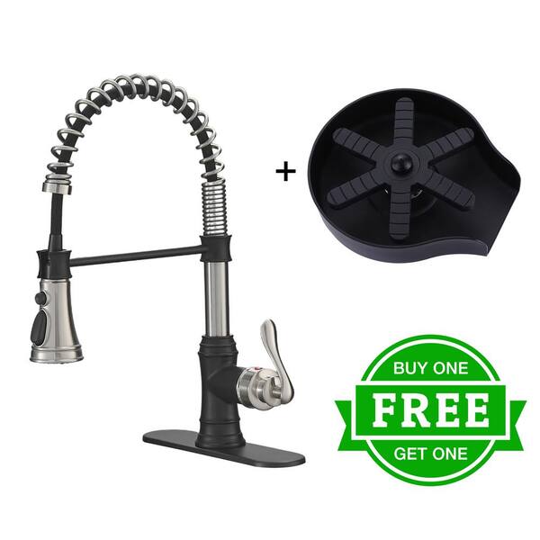 BWE Single Handle Pull-Down Sprayer Kitchen Faucet Bundle Glass Rinser in Black Nickel