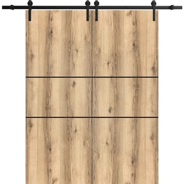 Sartodoors 28 in. x 80 in. 2 Panel Oak Solid Wood with Honeycomb Sliding Barn Door with Hardware Kit