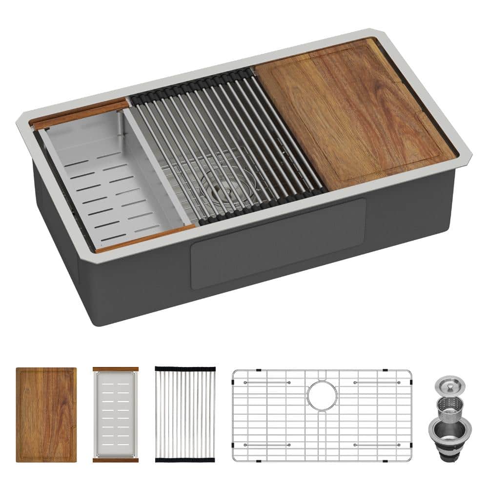 36 in. Undermount Single Bowl 16-Gauge Stainless Steel Workstation Kitchen Sink with Accessories price history on PriceWatchPro