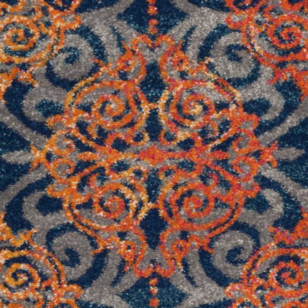 Hand-Knotted Blue and Orange High Pile Area Rug