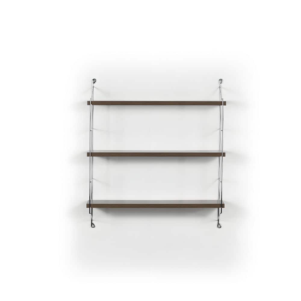 24 in. W x 6 in. D Walnut 3-Tiers Wood Decorative Wall Shelf, Wall Mounted 