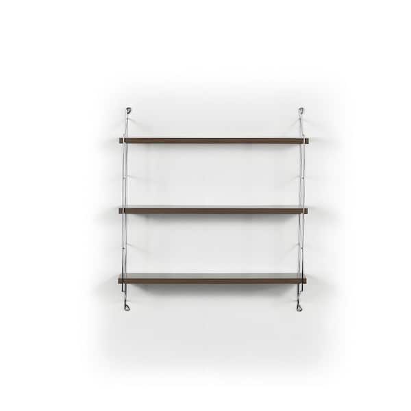 Unbranded 24 in. W x 6 in. D Walnut 3-Tiers Wood Decorative Wall Shelf, Wall Mounted Floating Shelf with 2-Metal Brackets