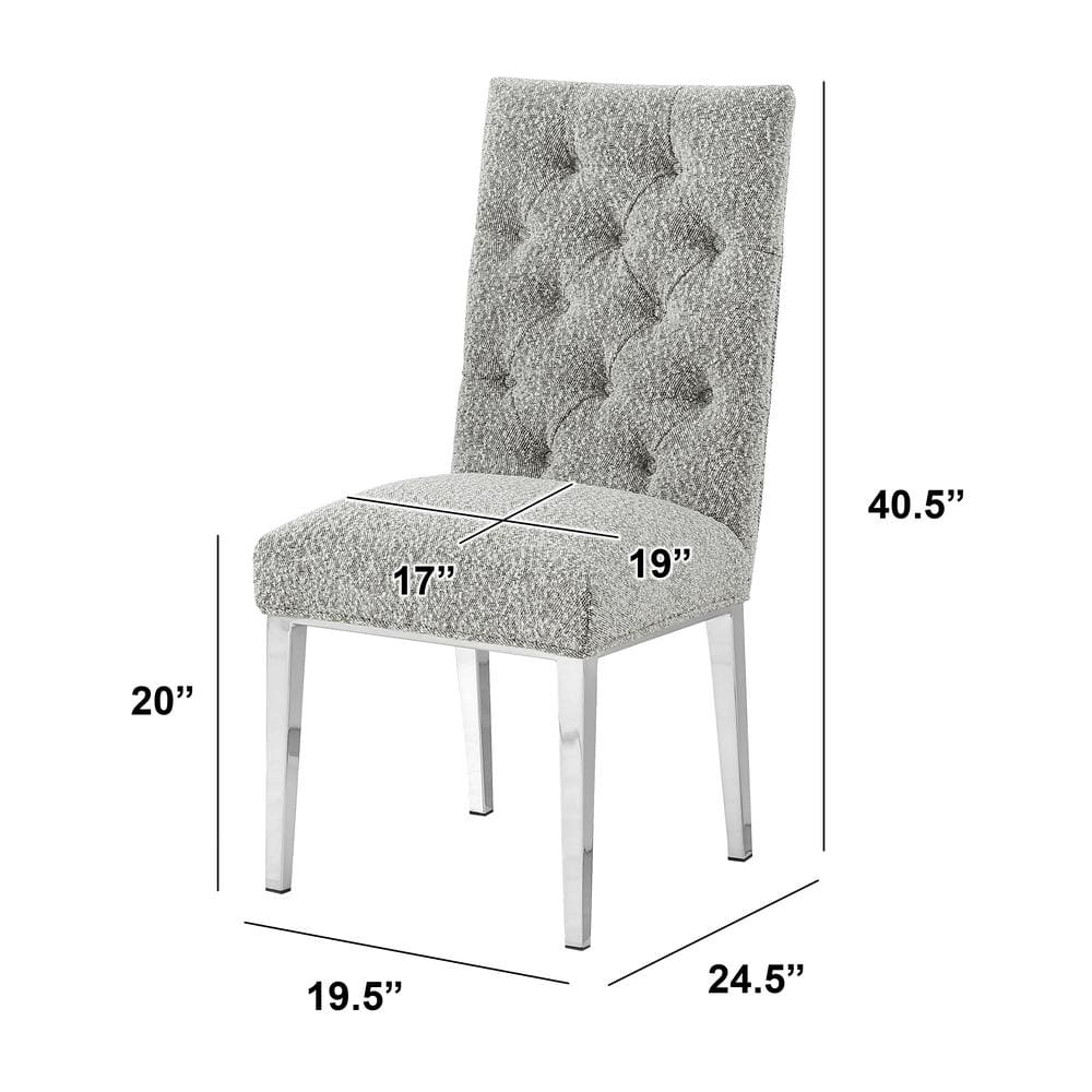 Rich Gray Boucle Fabric Side Chair with Silver Metal Legs