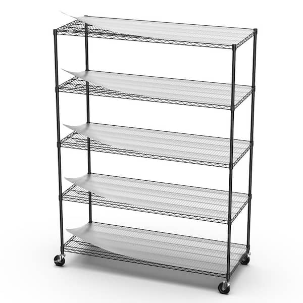 FUNKOL 5-Tier Heavy Duty Steel Wire Shelving Unit in Black (82 in. W x 60 in. H x 24 in. D)