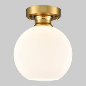 7.87 in. 1-Light Gold Modern Semi-Flush Mount with Frosted Glass Shade and No Bulbs Included 1-Pack