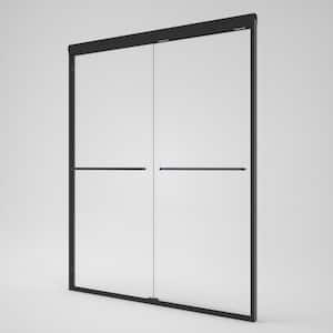 Nesso 60 in. W x 72 in. H Sliding Semi-Frameless Shower Door in Matte Black Finish with Clear Glass