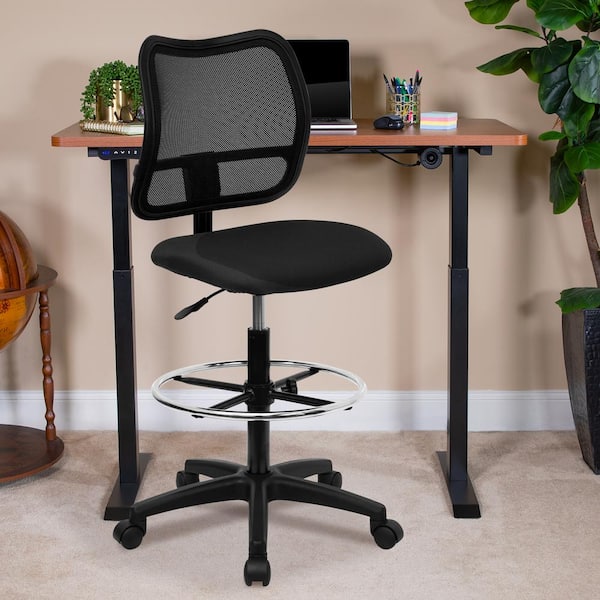 MAYKOOSH Black Flip-Top Ergonomic Mesh Drafting Swivel Desk Chair Lumbar  Support, Height Adjustable with Foot Ring 24860 - The Home Depot