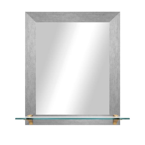 Unbranded 21.5 in. W x 25.5 in. H Rectangle Silver Vertical Mirror With Tempered Glass Shelf/Brass Brackets