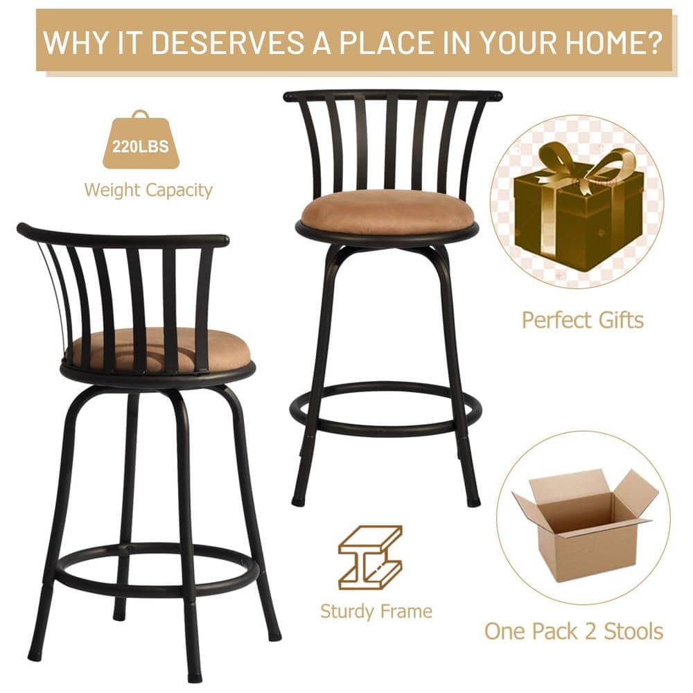 FurnitureR Brown Velvet 24'' Swivel Adjustable Counter Stool