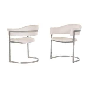 Ava Modern White Faux Base Leather Metal Cantilever Dining Chair