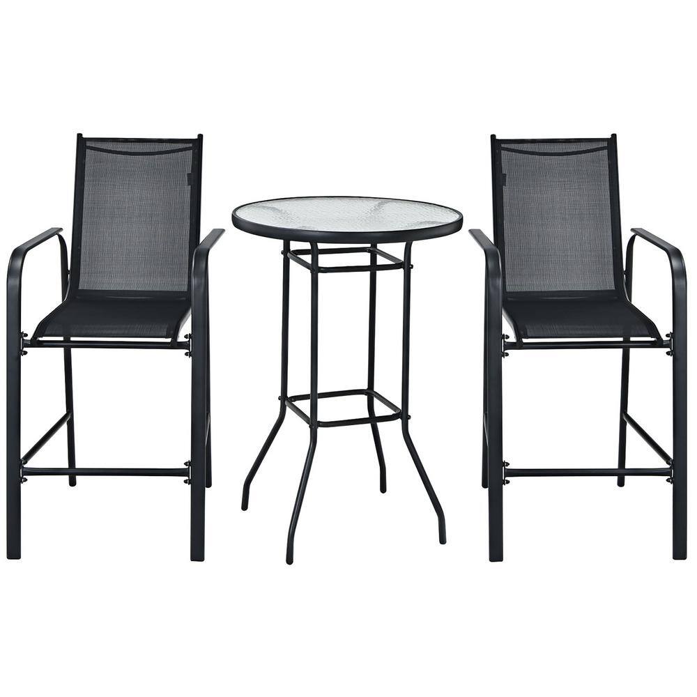 Costway 3 PCS Metal Round Table 38" Outdoor Bistro Patio Bar Table