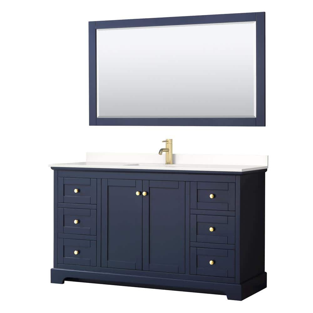 Avery 60 in. W x 22 in. D x 35 in. H Single Bath Vanity in Dark Blue with White Quartz Top and 58 in. Mirror price history on PriceWatchPro