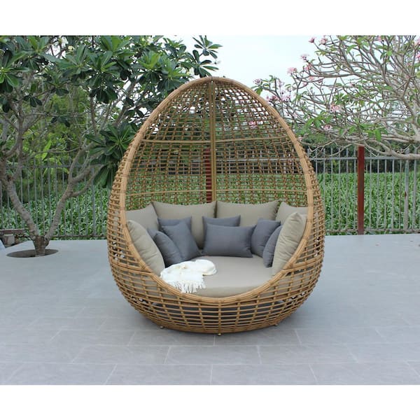 【D24025】Cocoon Renava Cocoon - Outdoor Beige + Wicker Lounge Bed at Futonland