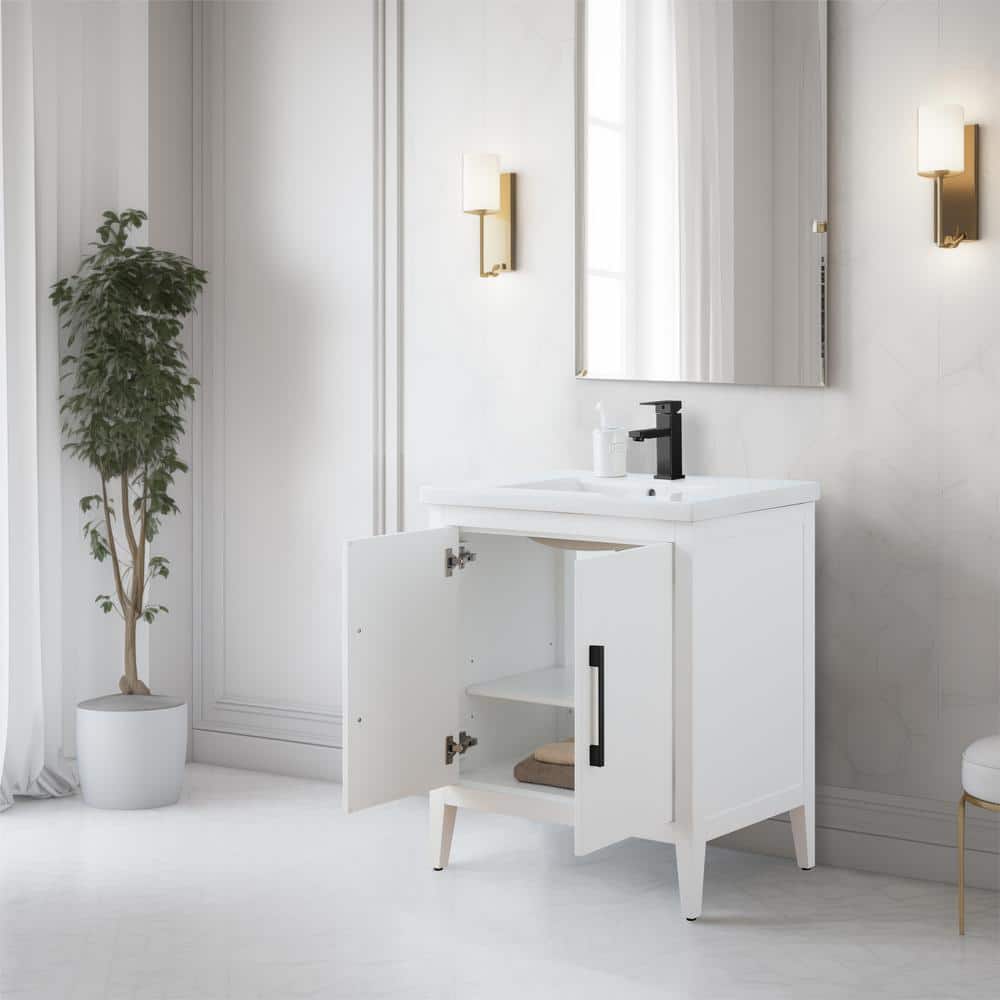 30" White Freestanding Bathroom Vanity with Ceramic Top