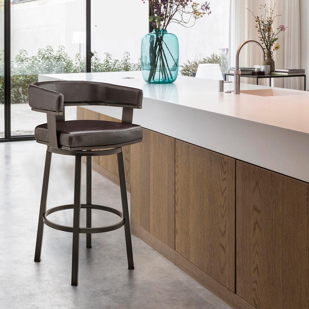 Cohen 26 in. Counter Height Low Back Swivel Bar Stool in Java Brown and Cho