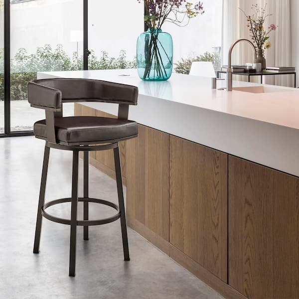Armen Living Cohen 26 in. Counter Height Low Back Swivel Bar Stool in Java Brown and Chocolate Faux Leather