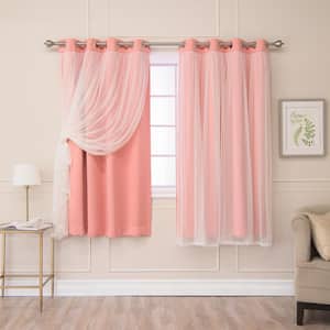 Coral Tulle Lace Solid 52 in. W x 63 in. L Grommet Blackout Curtain (Set of 2)