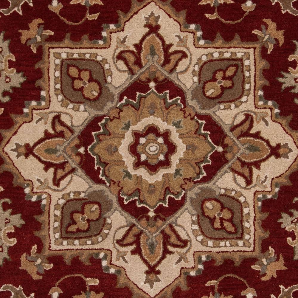 Hand-Tufted Red and Beige Wool 4' x 6' Area Rug