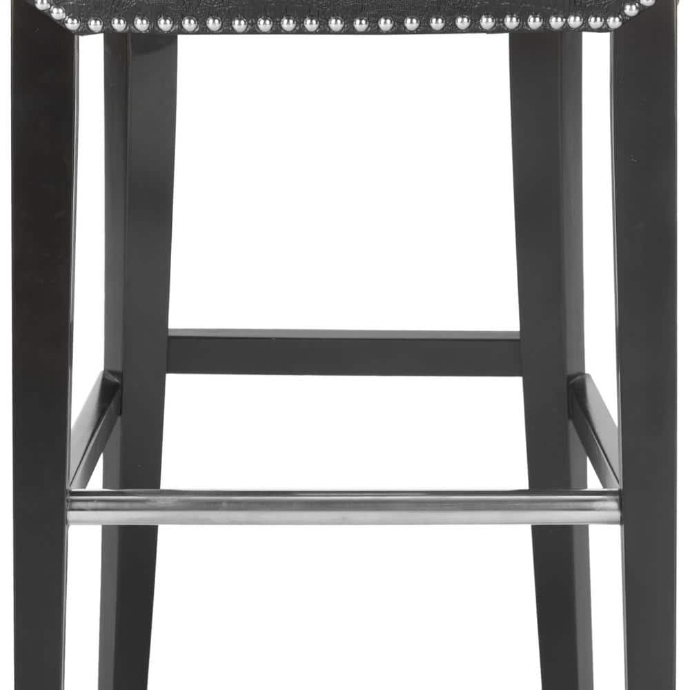Seth Transitional Black Crocodile Leather Bar Stool with Silver Nailhead