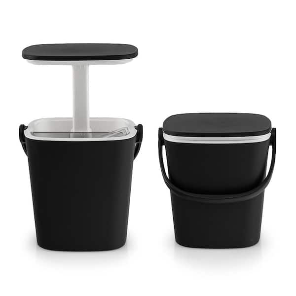 HONEY JOY Plastic Portable Cooler Side Table with Handle and Lift Top Lid and Bottle Opener in Black