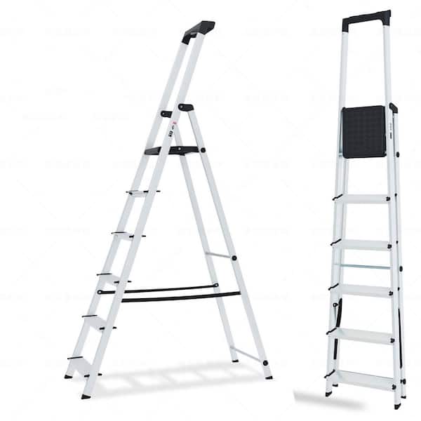 5.74 ft. Aluminum Folding Step Ladder (11 ft. Reach) with Textured Anti-Slip and Safety Handrail, 330 lb. Load Capacity