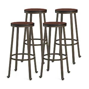 29.25 in. H Rustic Steel Bar Stool with Round Elm Wood Top (Set of 4)