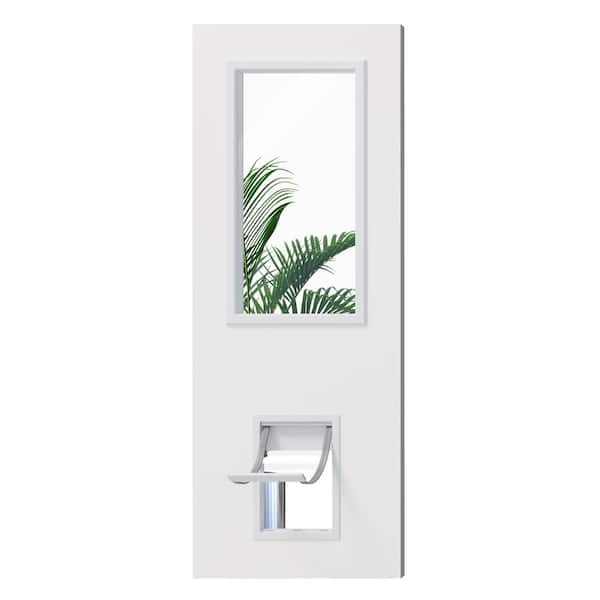 36 in. x 80 in. 1 Lite, Universal, Clear Glass, White Primed Wood Front Door Slab with Large Pet Door