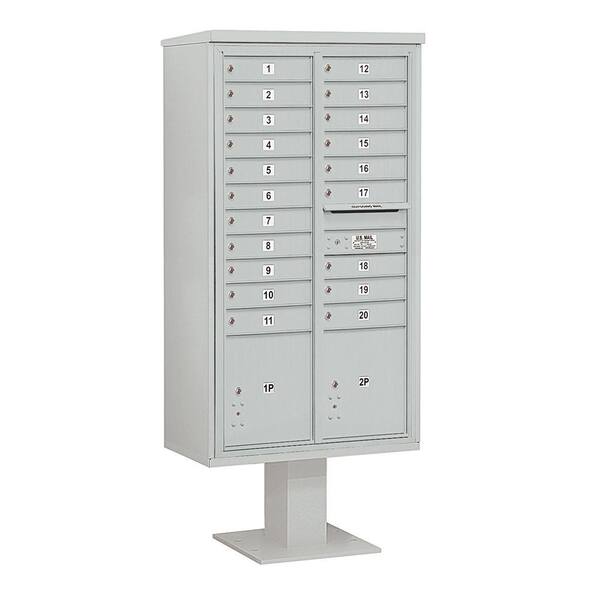 Salsbury Industries 3400 Series Gray Mount 4C Pedestal Mailbox with 20 MB1 Doors/2 PL