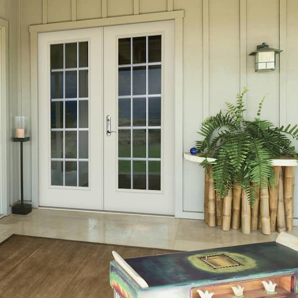 72 in. x 80 in. Right-Hand/Inswing Low-E 15 Lite Primed Steel Double Prehung Patio Door