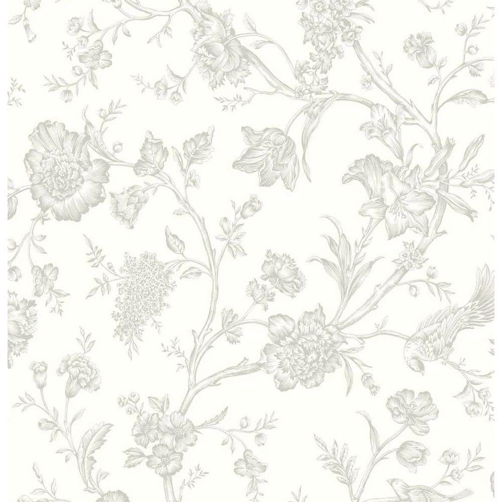 Harbor Mist Grey Vinyl Chinoiserie Peel and Stick Wallpaper