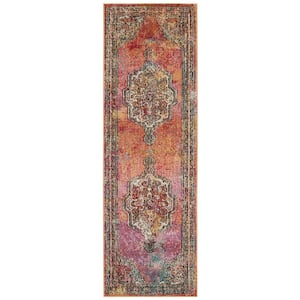 Crystal Orange/Light Blue 2 ft. x 5 ft. Medallion Floral Runner Rug