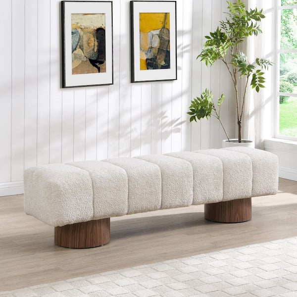 Bronx Modern Faux Fur Fabric Uphosltered Entryway Ottoman Bedroom Bench, Beige