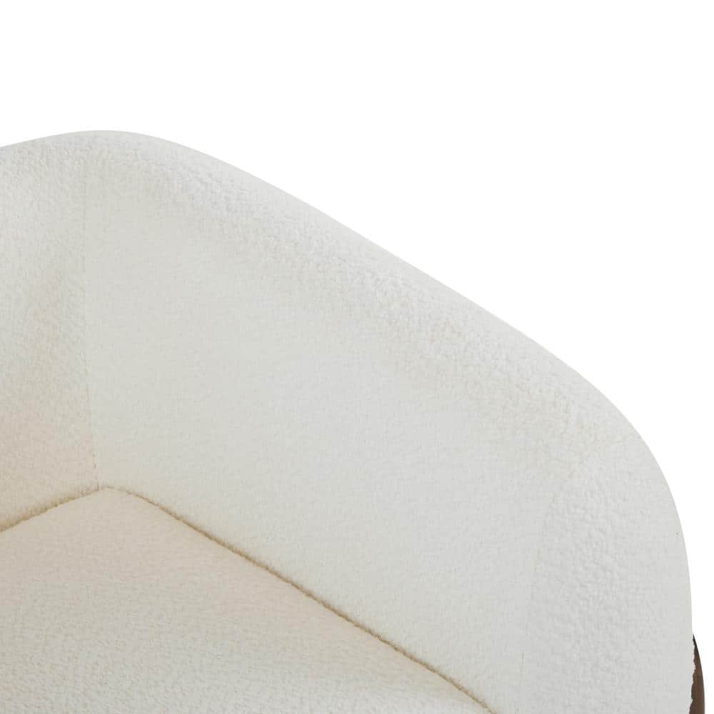 Modern White Boucle Upholstered Club Chair with Walnut Wood Legs