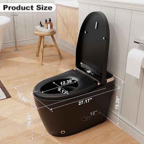 GIVING TREE Smart Toilet Bidet GTAD1105MB - 1.28 GPF Elongated with Auto Flush, Heated Seat, Matte Black