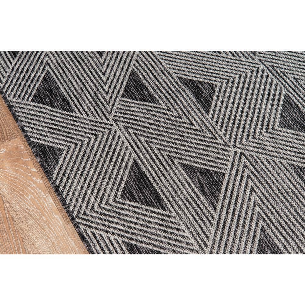 Contemporary Geometric Black Synthetic 2'7" x 7'6" Runner Rug