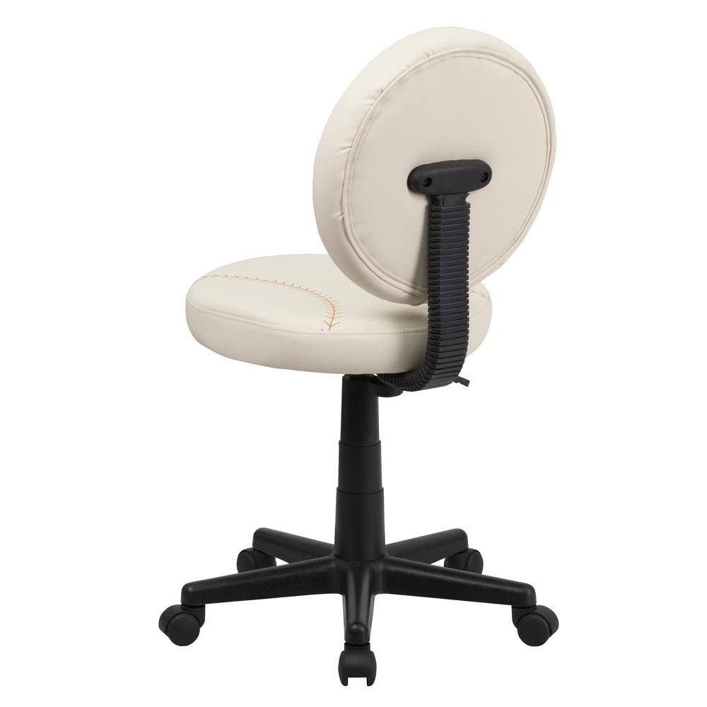 Youth Off-White Baseball-Inspired Vinyl and Metal Swivel Task Chair
