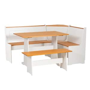 Ardmore 3-Piece L-Shaped White and Natural Wood Top Nook Dining Set Seats 5