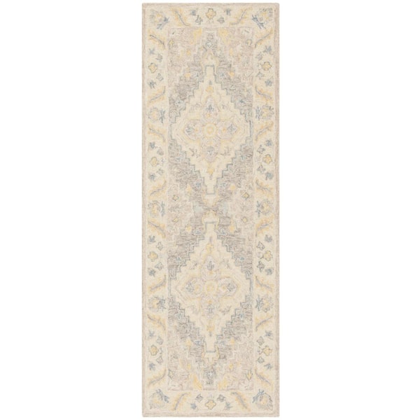 SAFAVIEH Micro-Loop Beige/Gray 2 ft. x 7 ft. Border Runner Rug