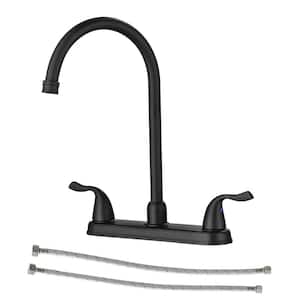 8 in.Widespread Double Handle High Arc Centerset Standard Kitchen Faucet in Matte Black